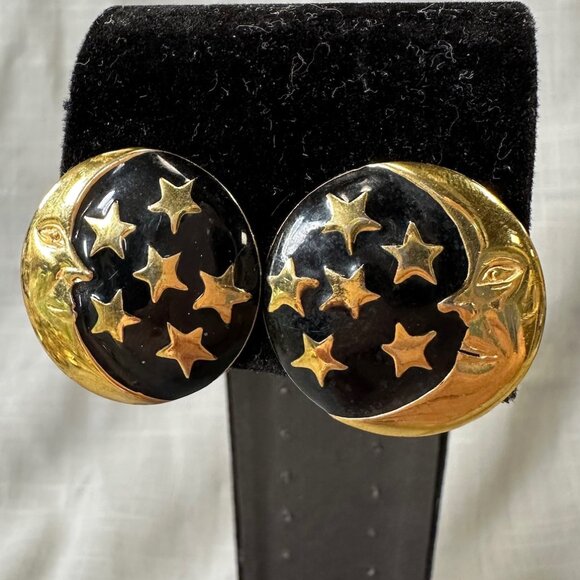 Carolee Jewelry - Vintage CAROLEE Moon and Stars round Clip On Earrings